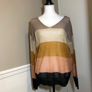 Wishlist V-neck Color-block Open Knit Top